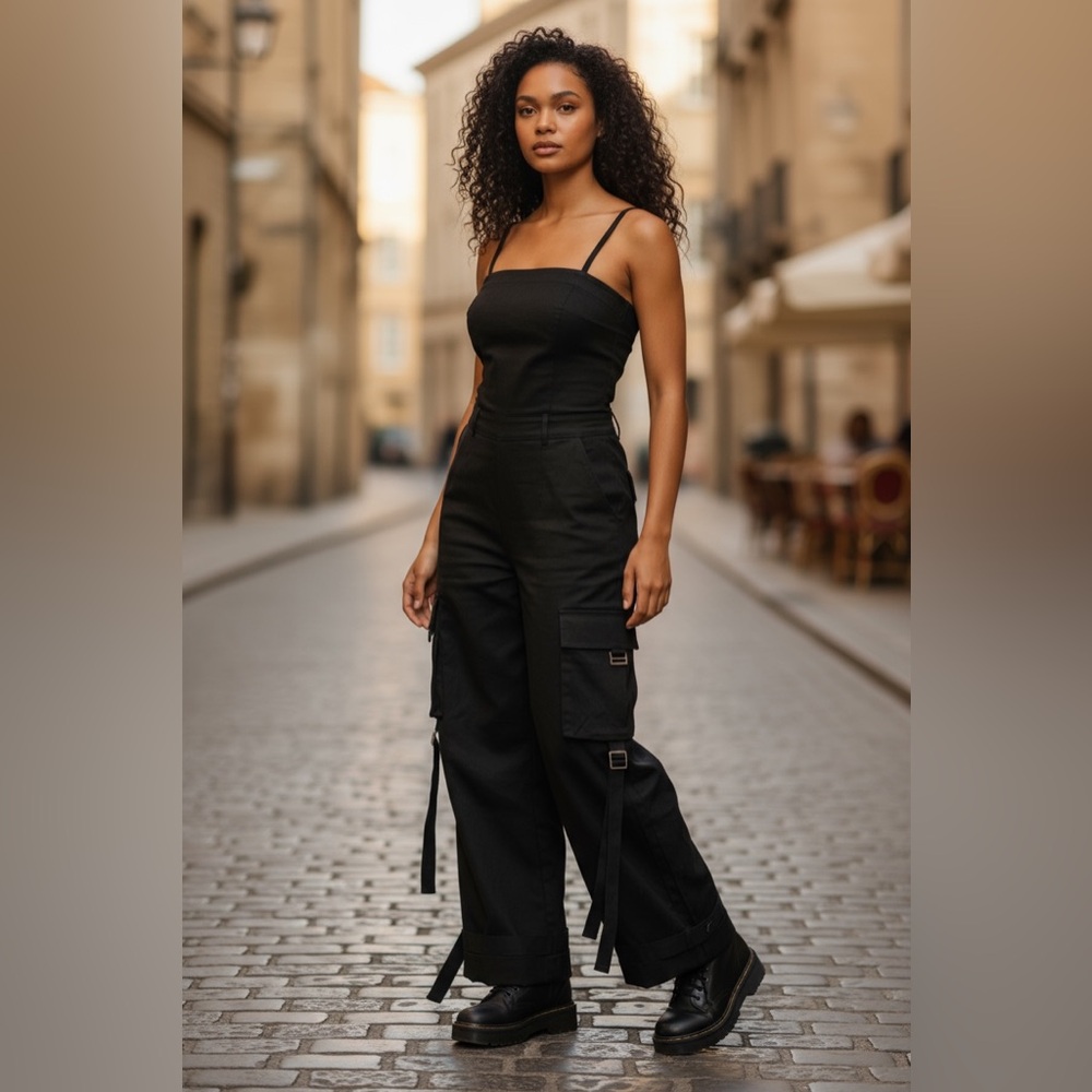 Black Women's Cargo Jumpsuit